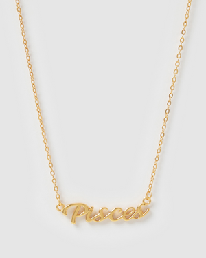 Izoa Pisces Written Star Sign Necklace Gold