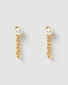 Izoa Callie Drop Stud Earrings Gold Pearl