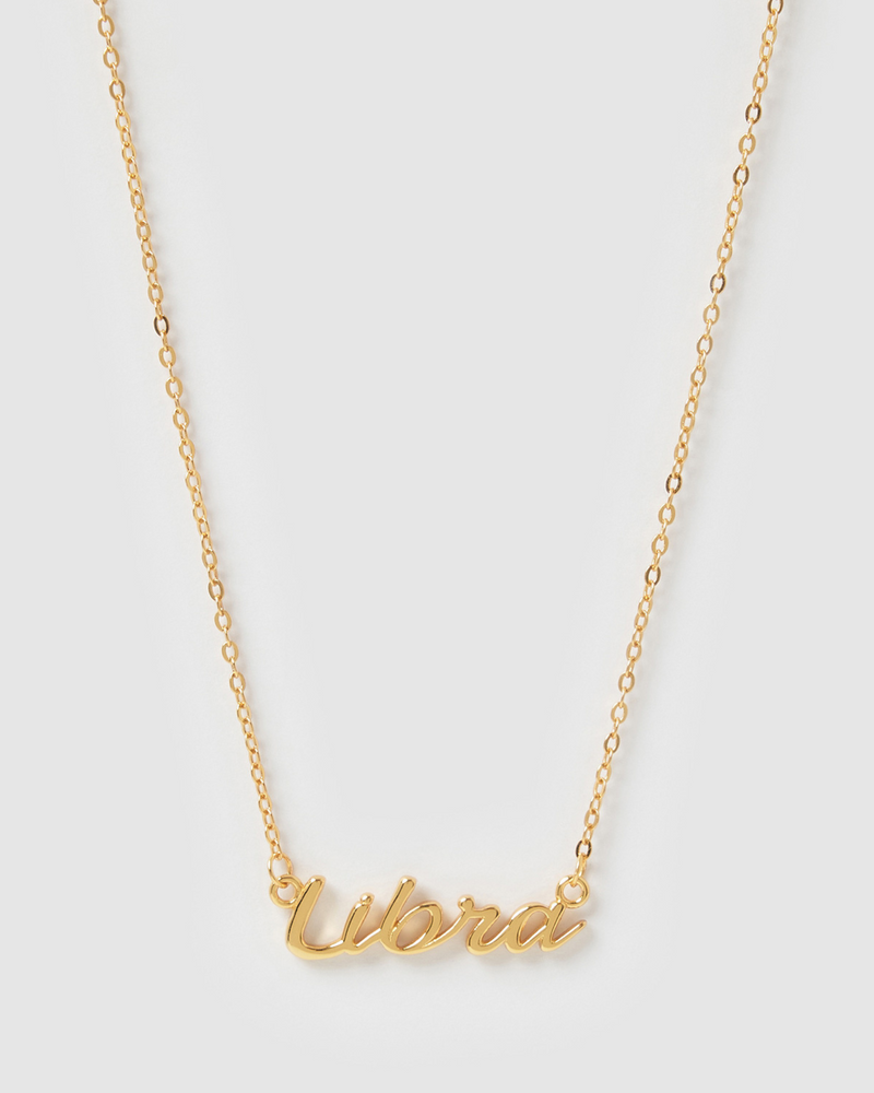 Izoa Libra Written Star Sign Necklace Gold