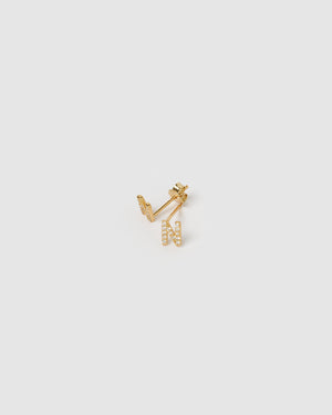 Izoa Alphabet Mini Letter N Stud Earrings Gold