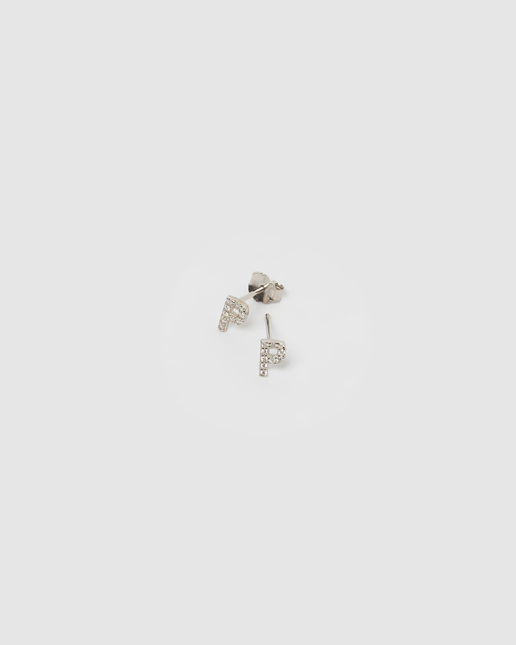 Izoa Alphabet Mini Letter P Stud Earrings Silver