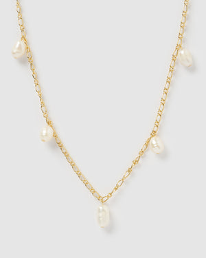 Izoa Anjelica Freshwater Pearl Necklace Gold