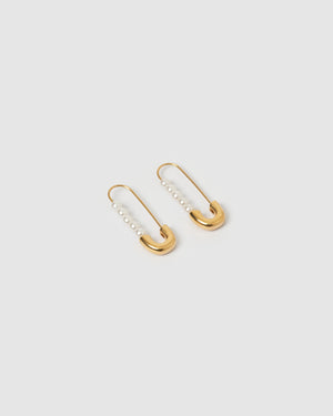 Izoa Pearla Safety Pin Earrings Gold