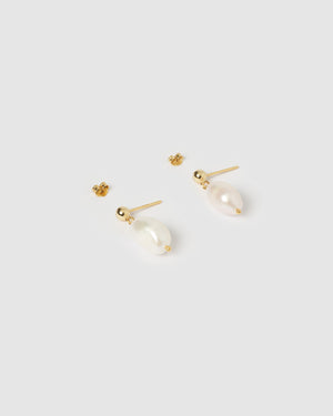 Izoa Rain Drop Earrings Gold Freshwater Pearl