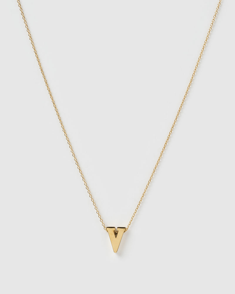 Izoa Alphabet Letter V Necklace Gold