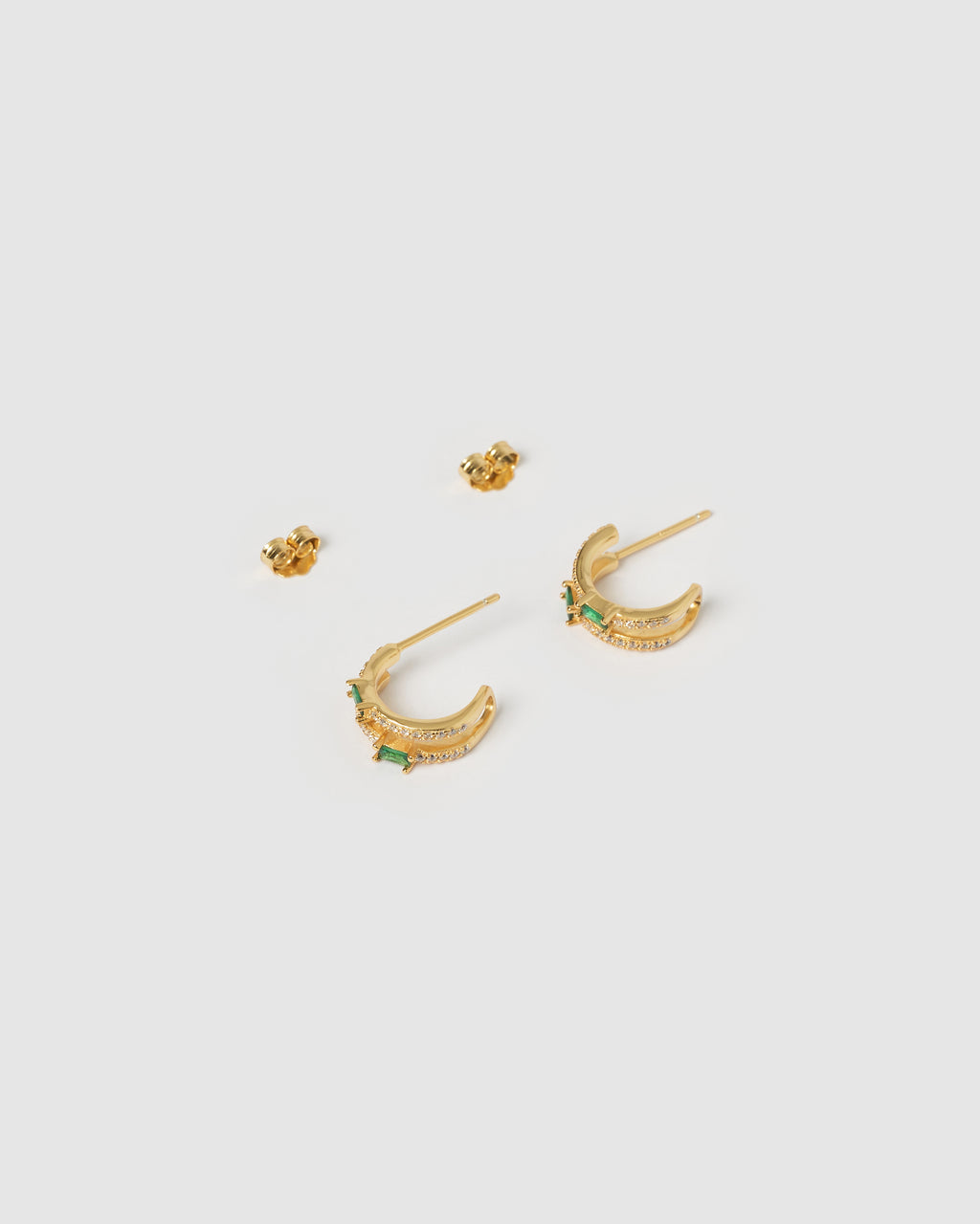 Izoa Nix Mini Hoop Earrings Gold Green