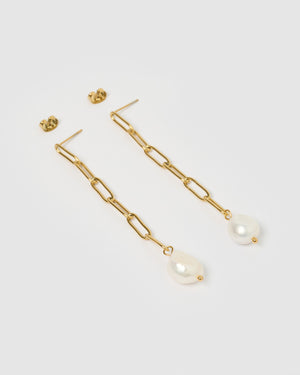 Izoa Priscilla Earrings Gold Freshwater Pearl