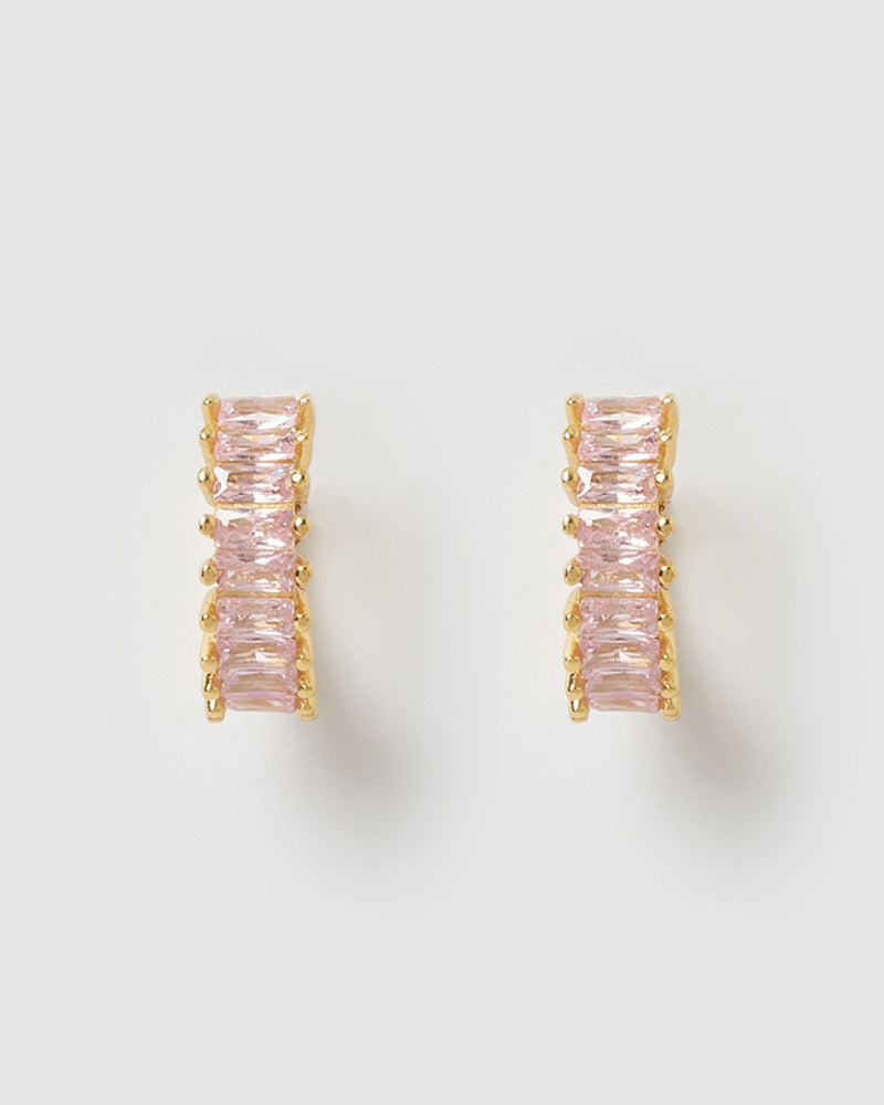 Izoa Celine Huggie Earrings Gold Pink