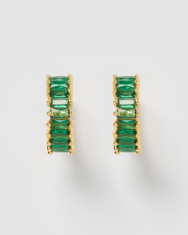 Izoa Celine Huggie Earrings Gold Green