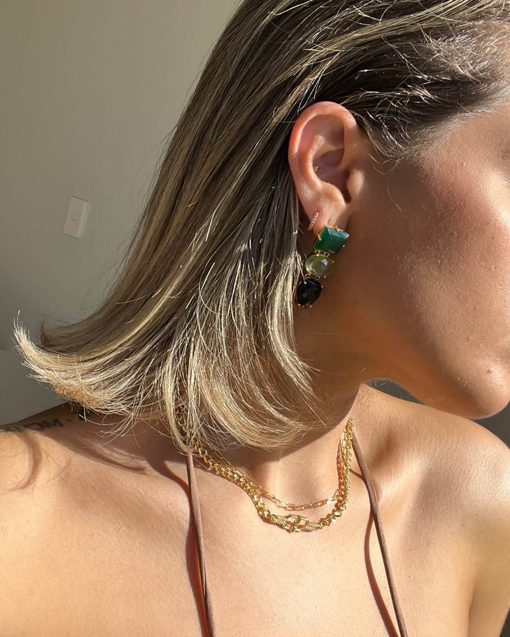 Izoa Rylee Earrings Gold Green Black