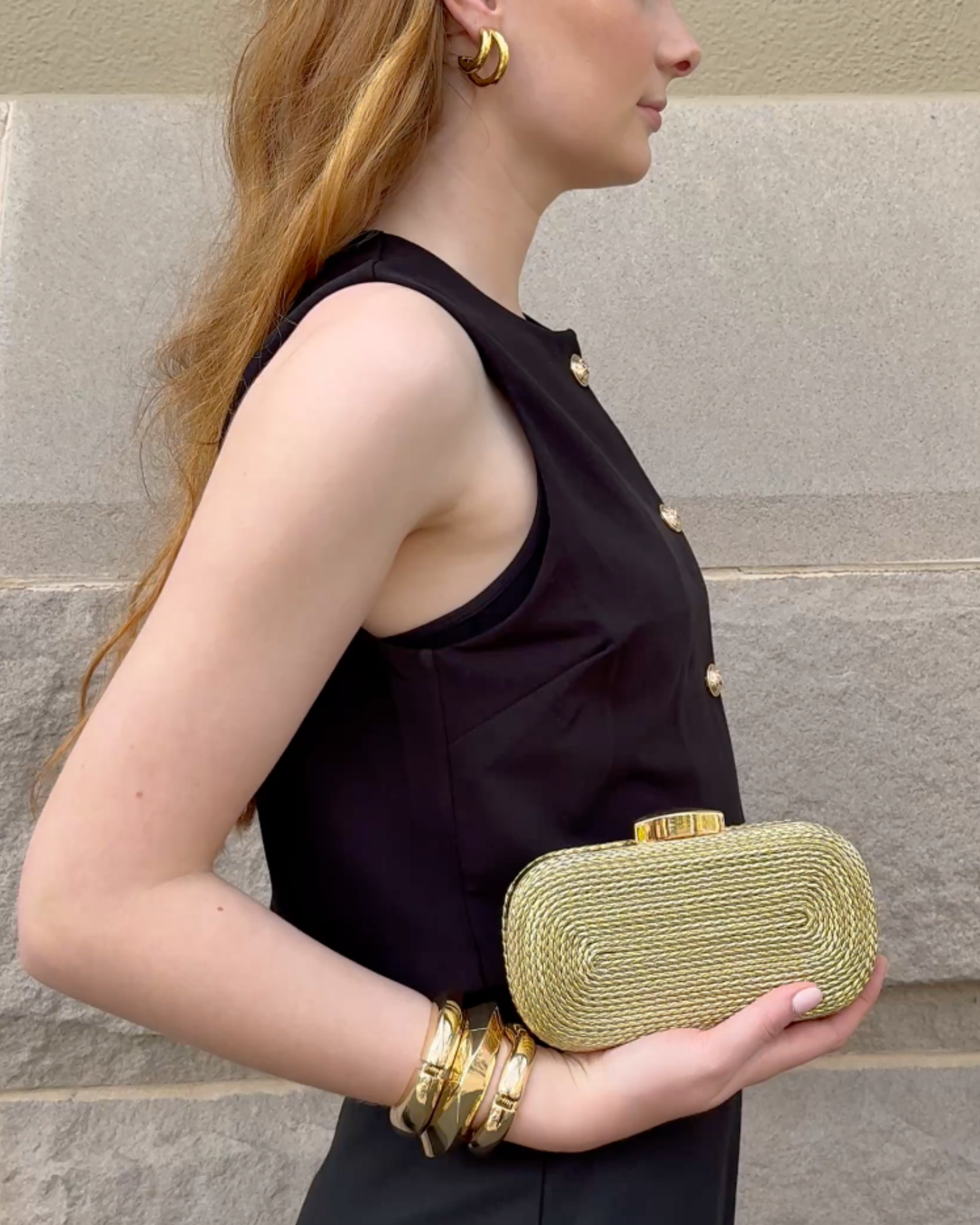 Izoa Helen Rope Detail Clutch in Gold