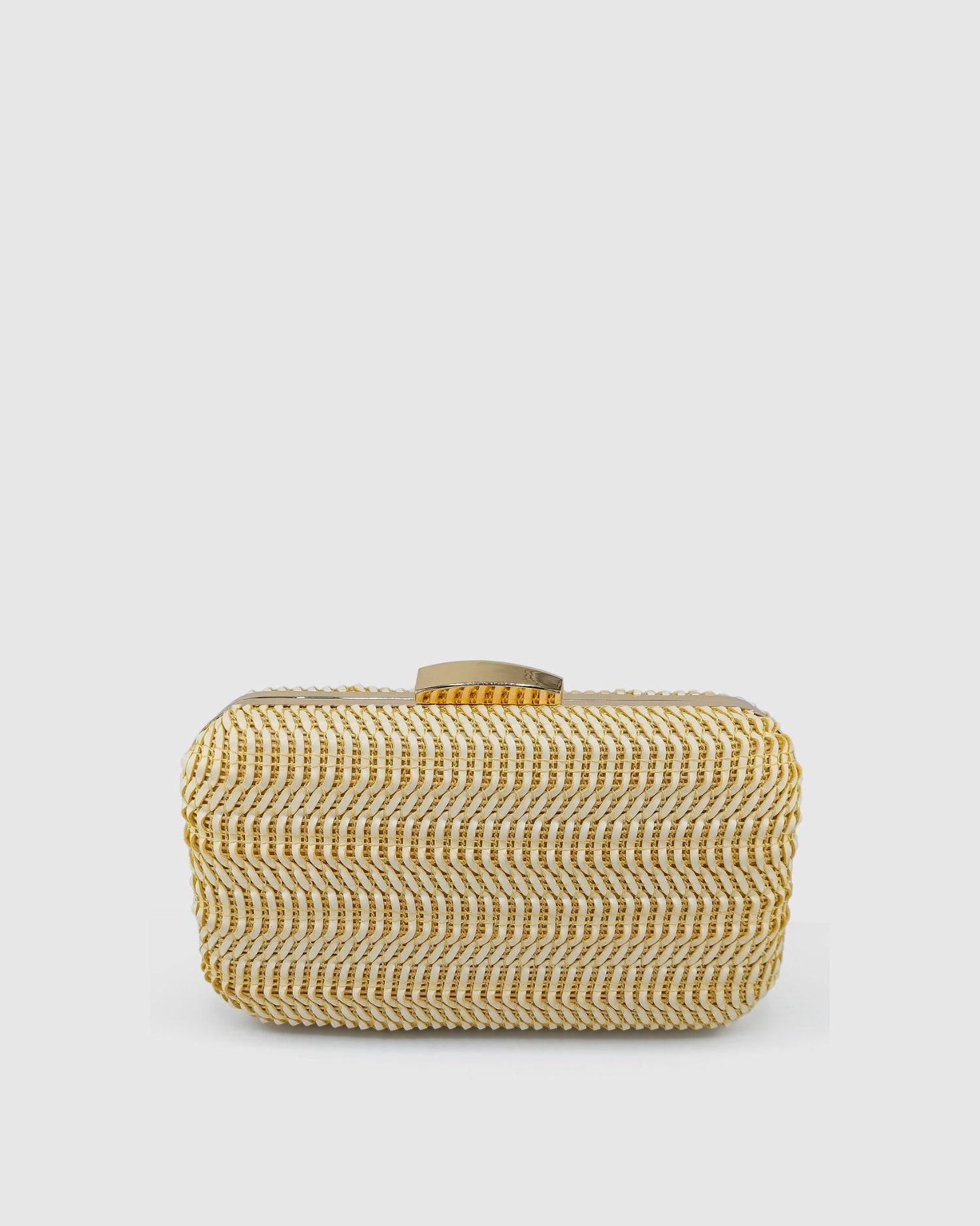 Izoa Sophia Woven Clutch in Beige Gold