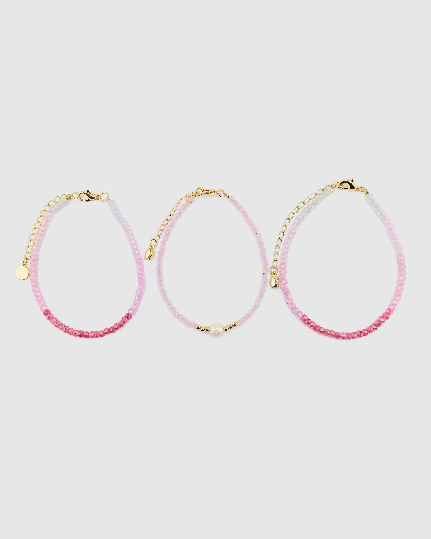 Izoa Crystal Beaded Bracelet Stack Pink Single Pearl