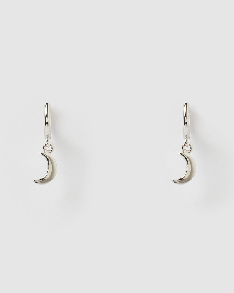 Izoa Mini Moon Huggie Earrings Silver