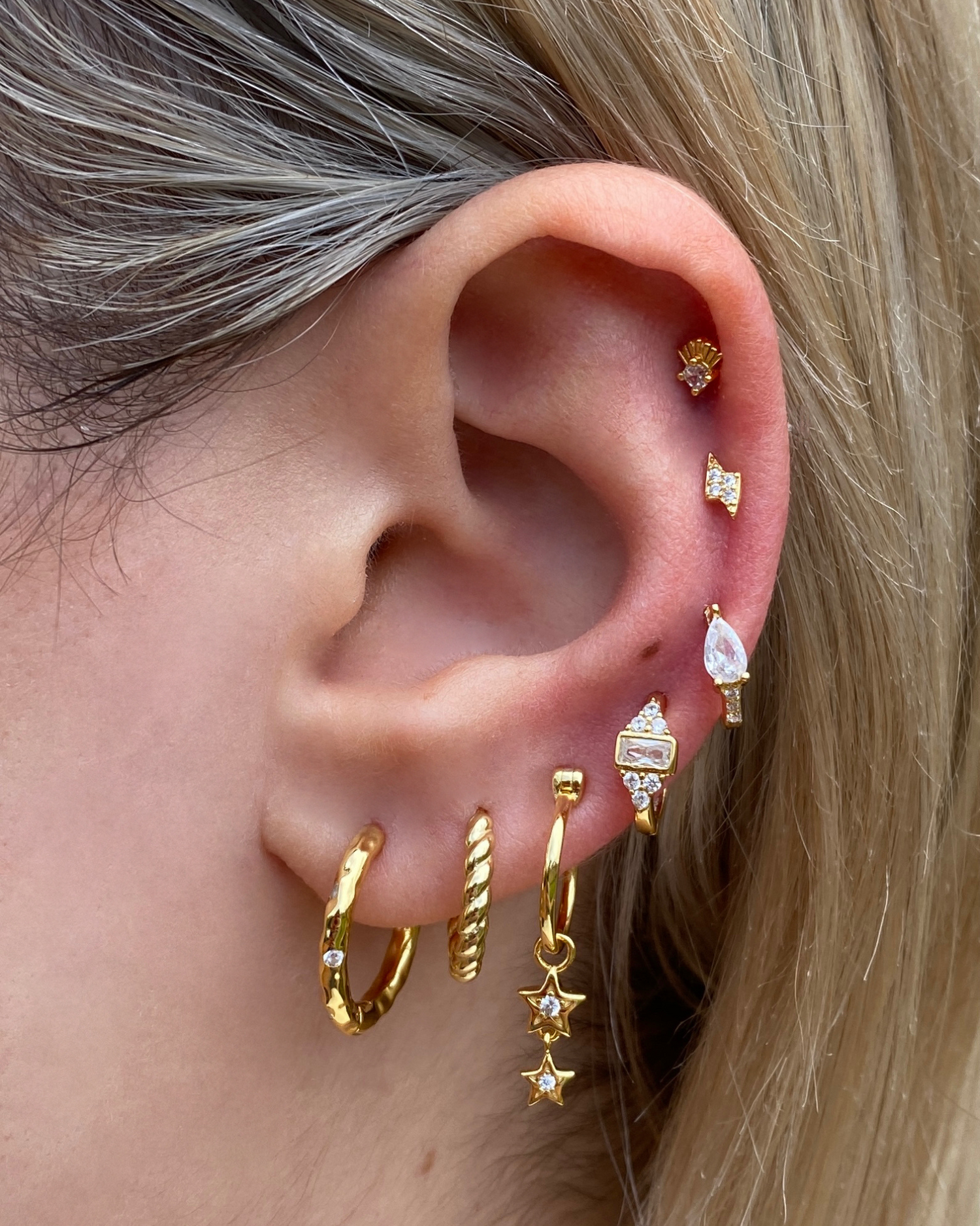 Izoa Rosetta Hoop Earrings Gold Clear