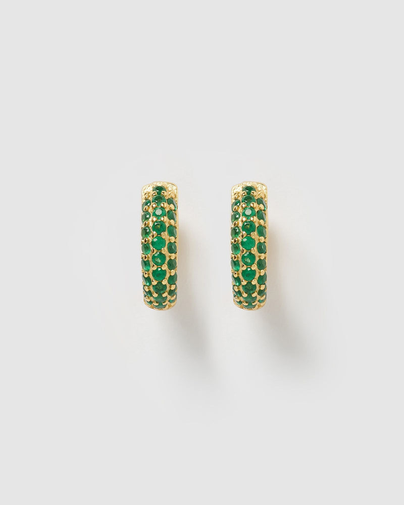 Izoa Chelsea Mini Huggie Earrings Gold Green