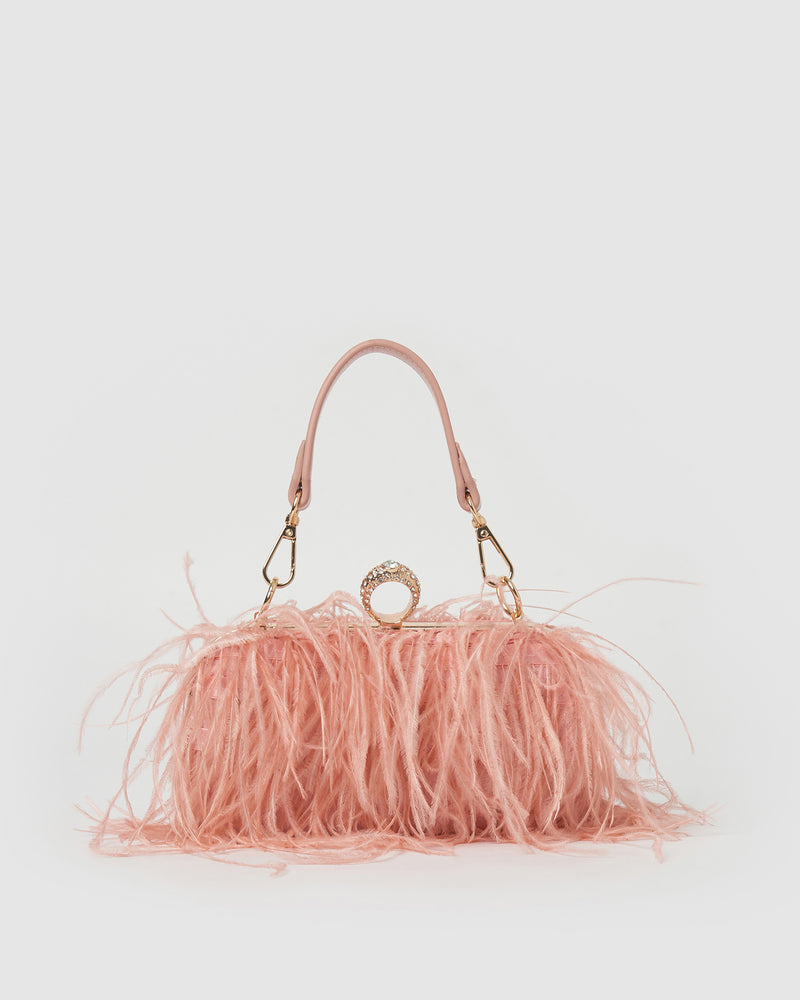 Izoa Beatrice Clutch Pink Faux Feather