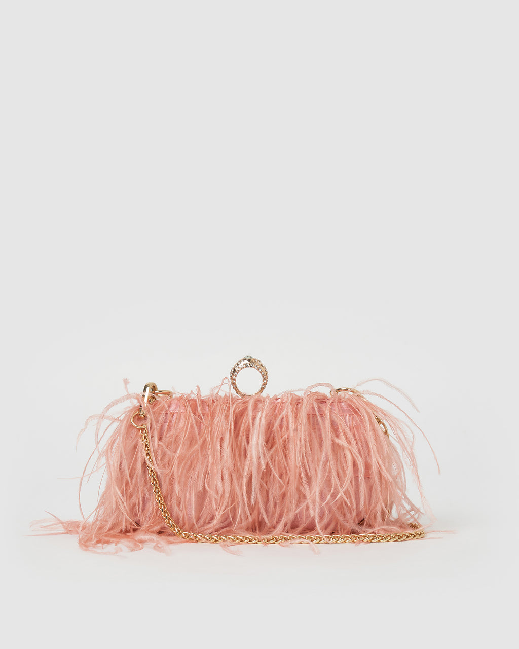 Izoa Beatrice Clutch Pink Faux Feather