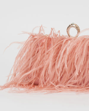 Izoa Beatrice Clutch Pink Faux Feather