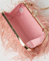 Izoa Beatrice Clutch Pink Faux Feather