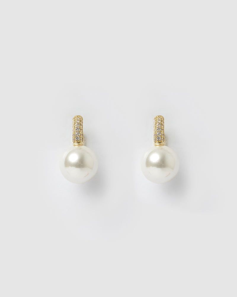 Izoa Jules Huggie Earrings Gold Pearl