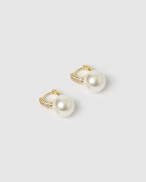 Izoa Jules Huggie Earrings Gold Pearl