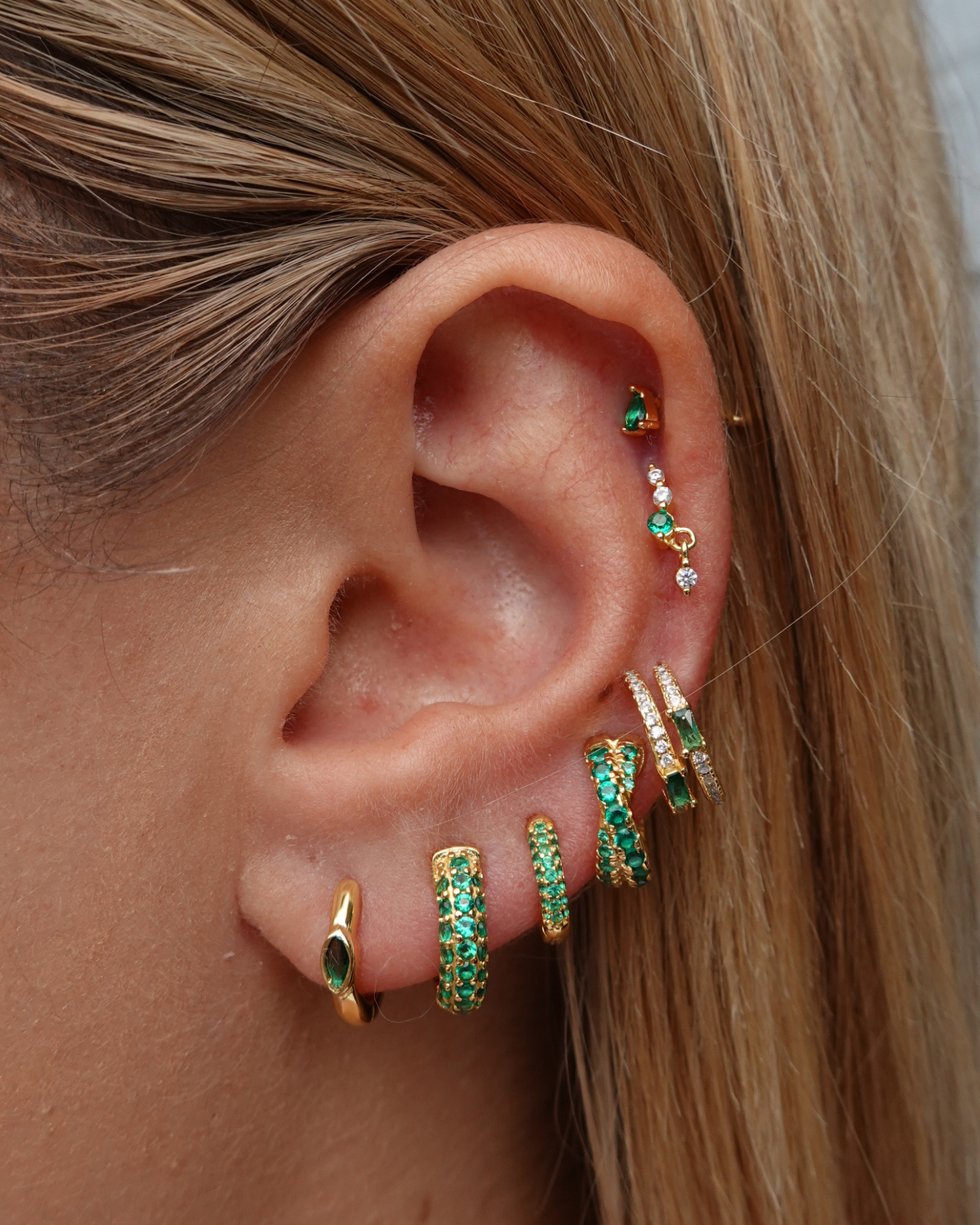 Izoa Capri Huggie Earrings Gold Green