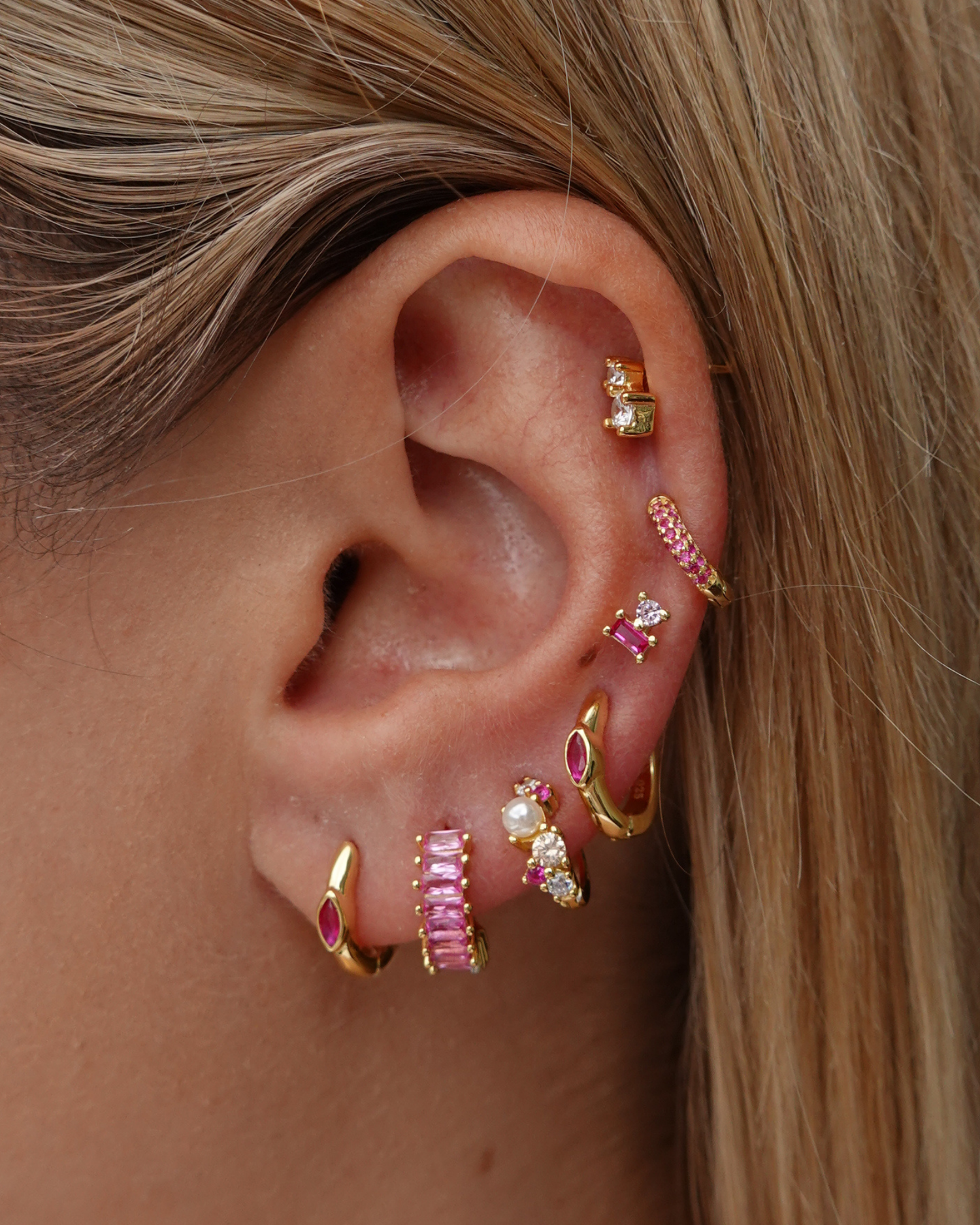 Izoa Capri Huggie Earrings Gold Pink