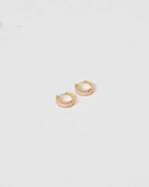 Izoa Celine Huggie Earrings Gold Pink