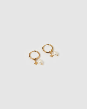 Izoa Chloe Pearl Huggie Earrings Gold