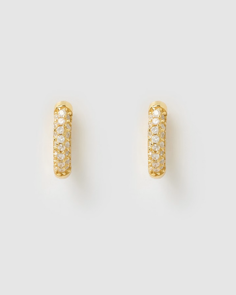 Izoa Coco Huggie Earrings Gold Clear