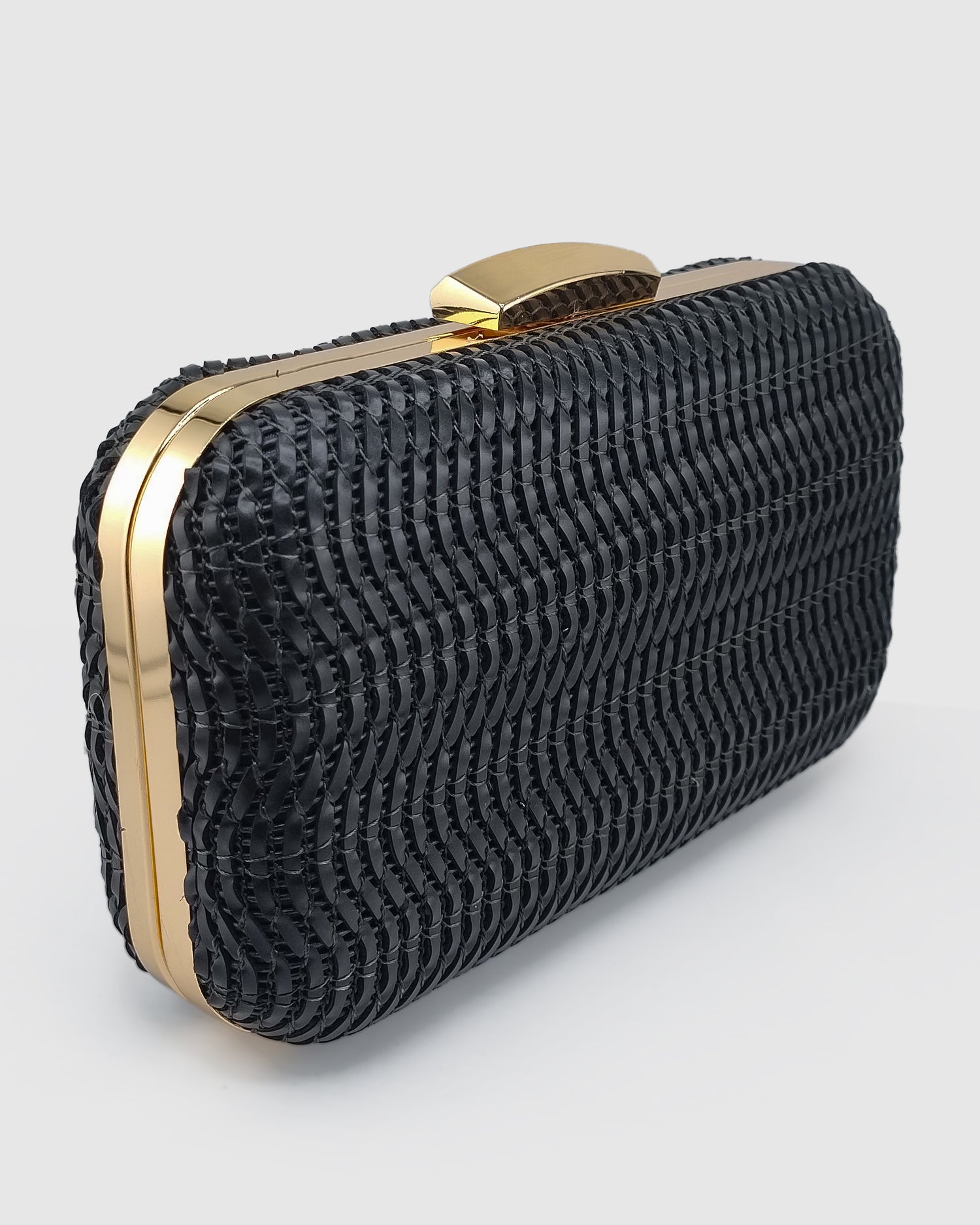 Izoa Sophia Woven Clutch in Black