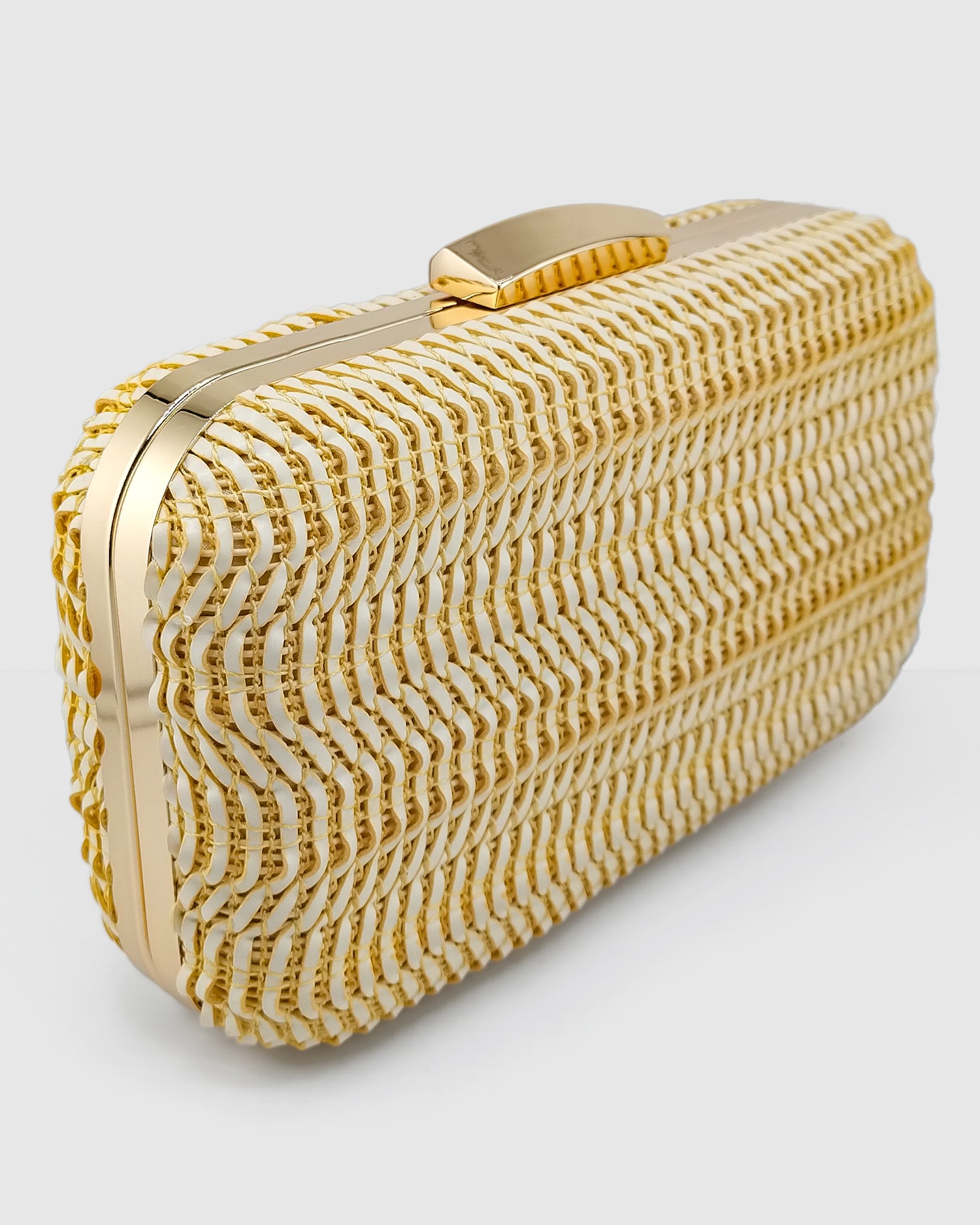 Izoa Sophia Woven Clutch in Beige Gold