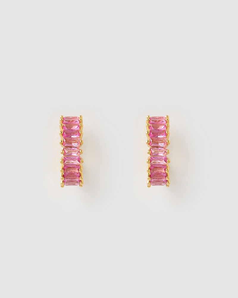 Izoa Celine Huggie Earrings Hot Pink