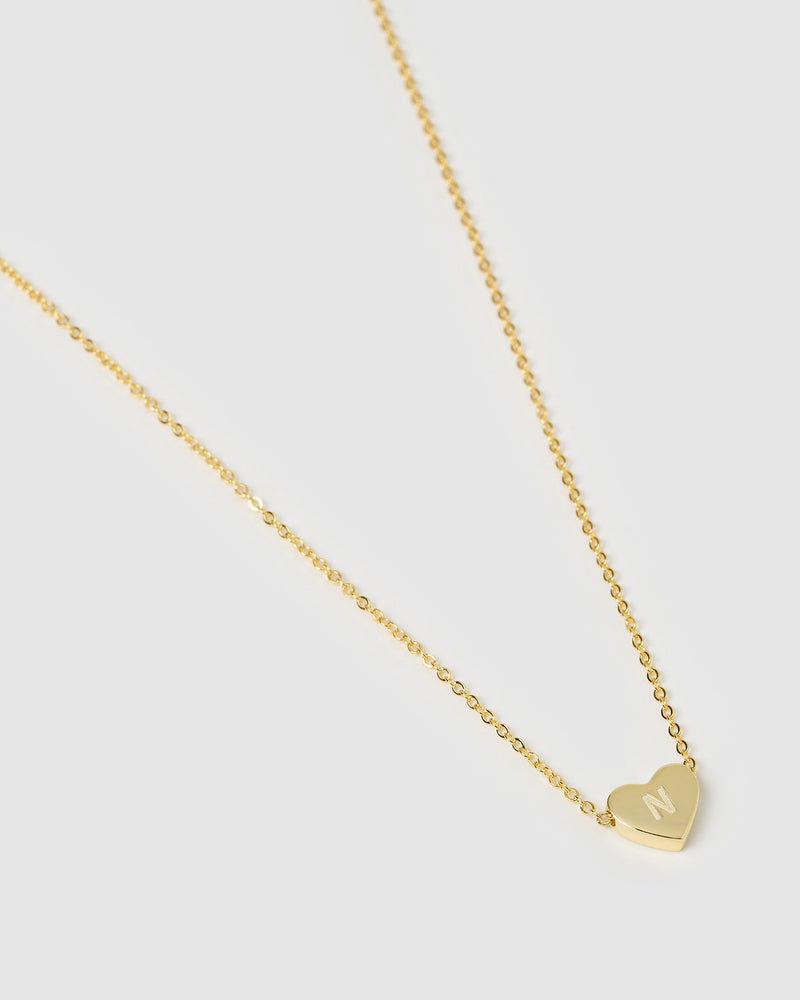 Izoa Kids Heart Alphabet Letter N Necklace Gold