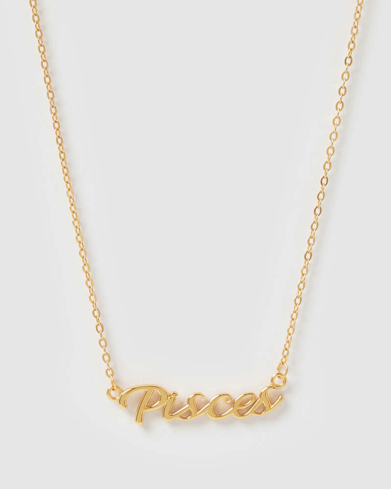 Izoa Pisces Written Star Sign Necklace Gold