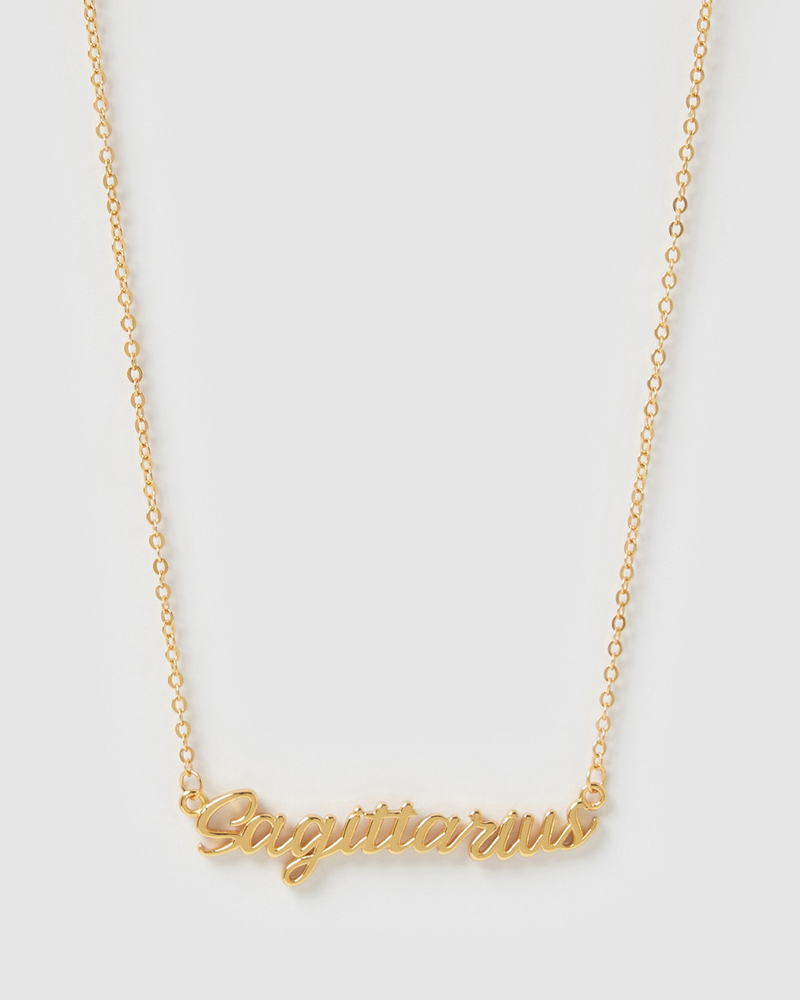 Izoa Sagittarius Written Star Sign Necklace Gold