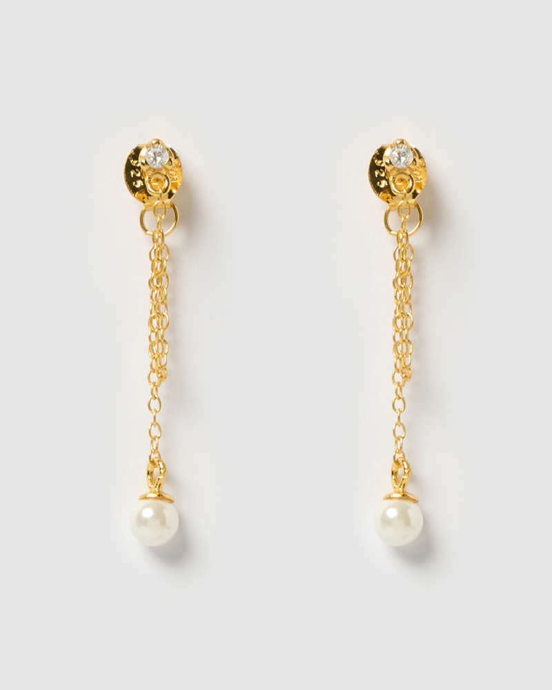 Izoa Nicole Drop Stud Earrings Gold