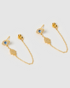 Izoa Davina Evil Eye Drop Stud Earrings Gold