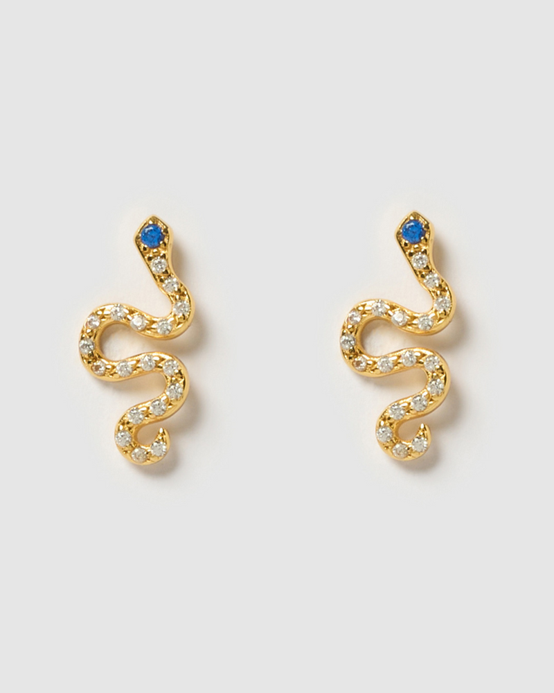 Izoa Koa Snake Stud Earrings Gold