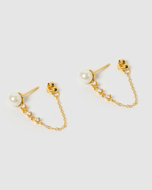 Izoa Natalie Drop Stud Earrings Gold