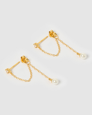 Izoa Nicole Drop Stud Earrings Gold