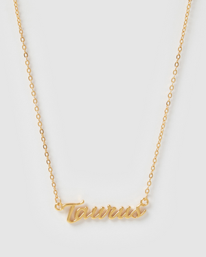 Izoa Taurus Written Star Sign Necklace Gold