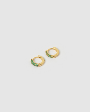 Izoa Kaylee Huggie Earrings Gold Green