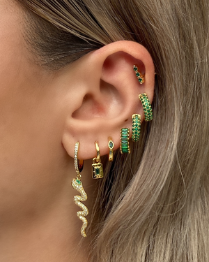Izoa Capri Huggie Earrings Gold Green