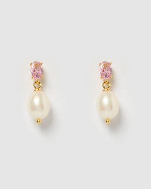 Izoa Millie Earrings Gold Pink Freshwater Pearl