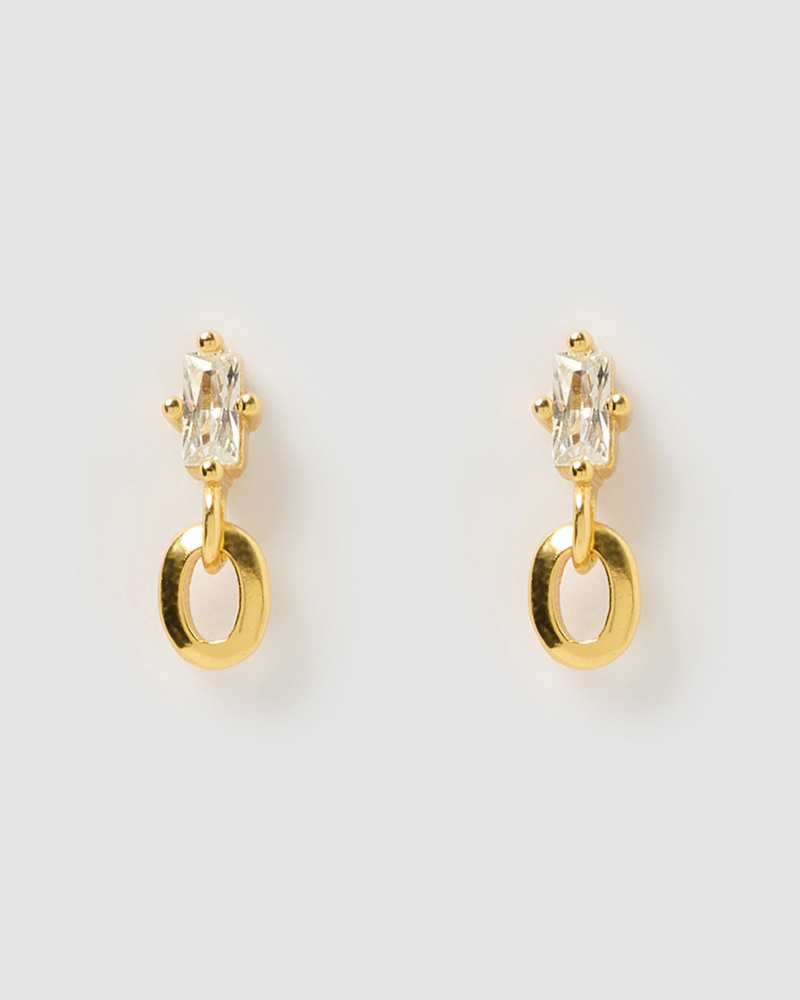 Izoa Spencer Stud Earrings Gold Clear