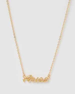 Izoa Aries Written Star Sign Necklace Gold