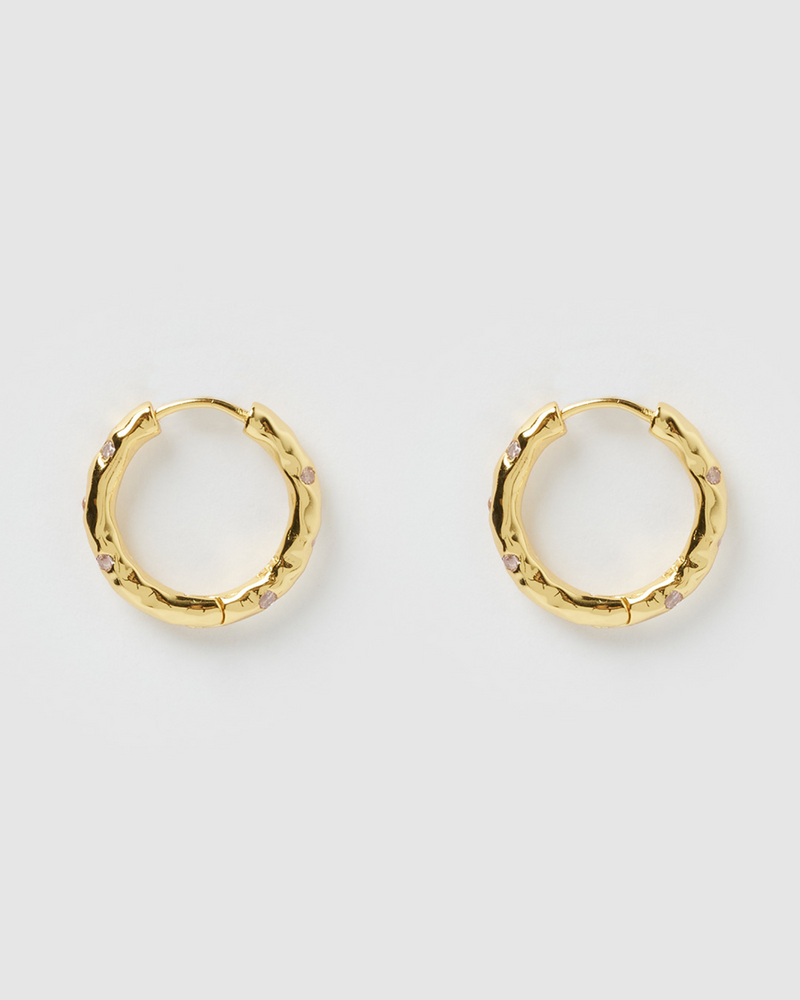 Izoa Rosetta Hoop Earrings Gold Baby Pink