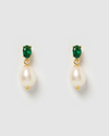 Izoa Millie Earrings Gold Green Freshwater Pearl
